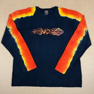 Vintage Harley Davidson Y2K Flame Long Sleeve Thunder Mountain Shirt Fits XL
